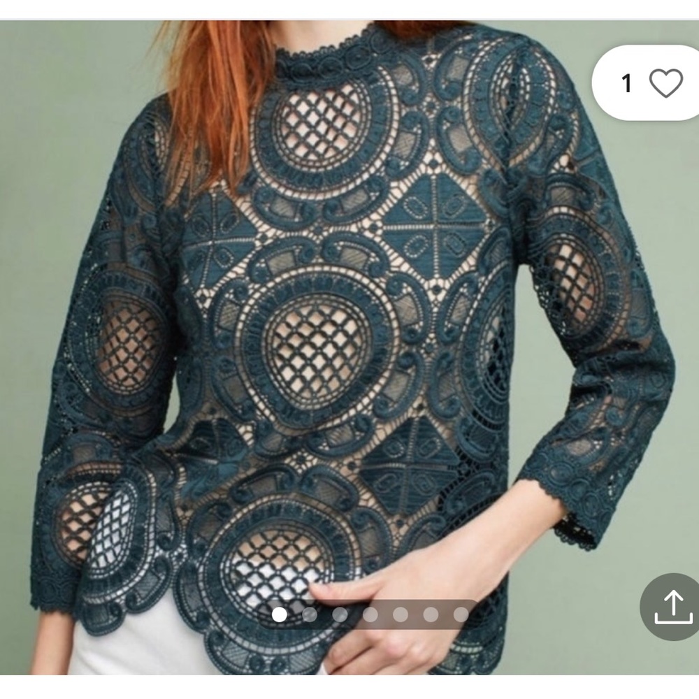 James Coviello Lace Top Green Blouse